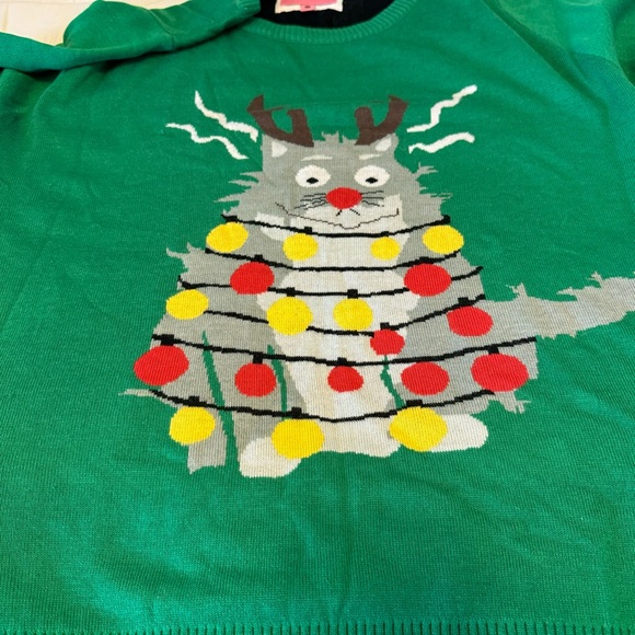 TIPSY ELVES Mens XL Christmas sweater with cat and Christmas lights. Used once. - Picture 8 of 11